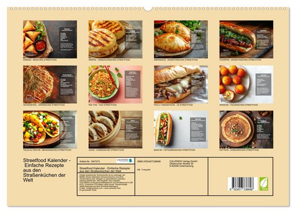 Produktbild: Streetfood Kalender - Einfache Rezepte aus den Stra&szlig;enk&uuml;chen der Welt (hochwertiger Premium Wandkalender 2026 DIN A2 quer), Kunstdruck in Hochglanz