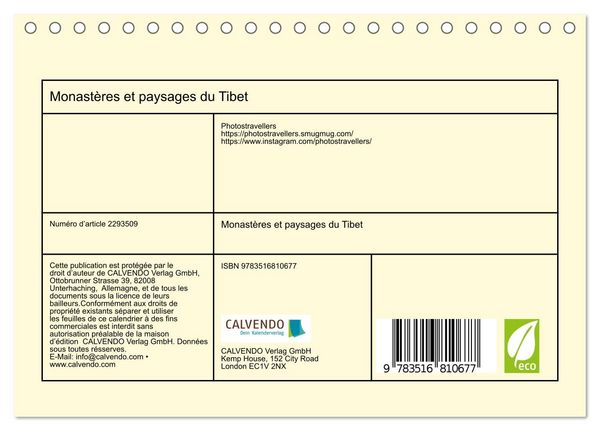 Produktbild: Monast&egrave;res et paysages du Tibet (Calendrier de bureau 2027 DIN A5 vertical), CALVENDO calendrier mensuel