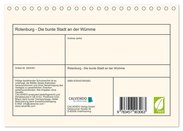 Produktbild: Rotenburg - Die bunte Stadt an der W&uuml;mme (Tischkalender 2026 DIN A5 quer), CALVENDO Monatskalender