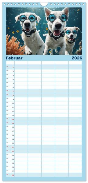 Produktbild: Familienplaner 2026 - Hunde abgetaucht mit 5 Spalten (Wandkalender, 21 x 45 cm) CALVENDO