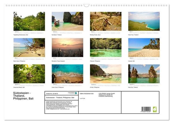 Produktbild: S&uuml;dostasien - Thailand, Philippinen, Bali (Wandkalender 2027 DIN A2 quer), CALVENDO Monatskalender