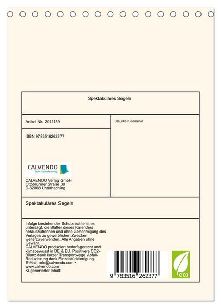 Produktbild: Spektakul&auml;res Segeln (Tischkalender 2026 DIN A5 hoch), CALVENDO Monatskalender