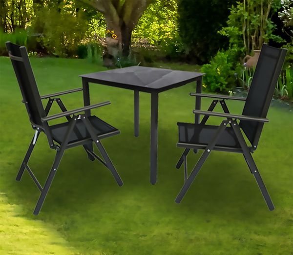 Produktbild: 3 tlg Alu Glas Gartenset Tisch Sitzgruppe 80SW