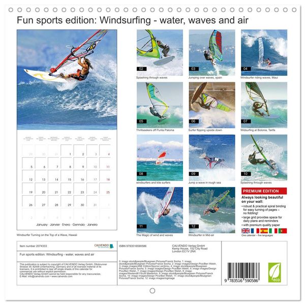 Produktbild: Fun sports edition: Windsurfing - water, waves and air (Wall Calendar 2026 12 &times; 12 Inch) CALVENDO 12 Month Wall Calendar