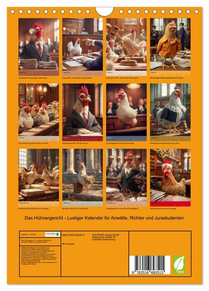 Produktbild: Das H&uuml;hnergericht - Lustiger Kalender f&uuml;r Anw&auml;lte, Richter und Jurastudenten (Wandkalender 2026 DIN A4 hoch), CALVENDO Monatskalender