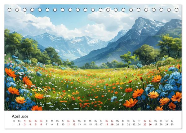 Produktbild: KI-Landschaften - Malerisch durch das Jahr (Tischkalender 2026 DIN A5 quer), CALVENDO Monatskalender