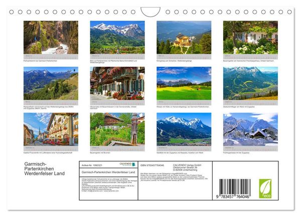 Produktbild: Garmisch-Partenkirchen Werdenfelser Land (Wandkalender 2026 DIN A4 quer), CALVENDO Monatskalender