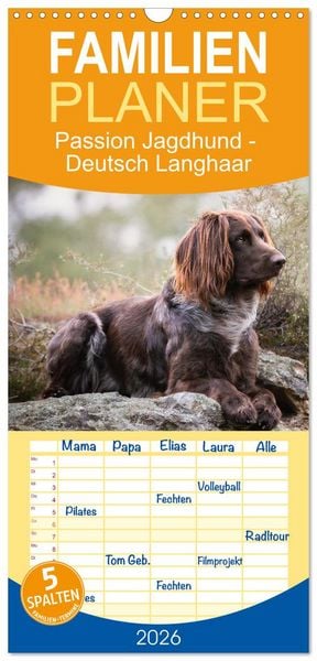Produktbild: Familienplaner 2026 - Passion Jagdhund - Deutsch Langhaar mit 5 Spalten (Wandkalender, 21 x 45 cm) CALVENDO