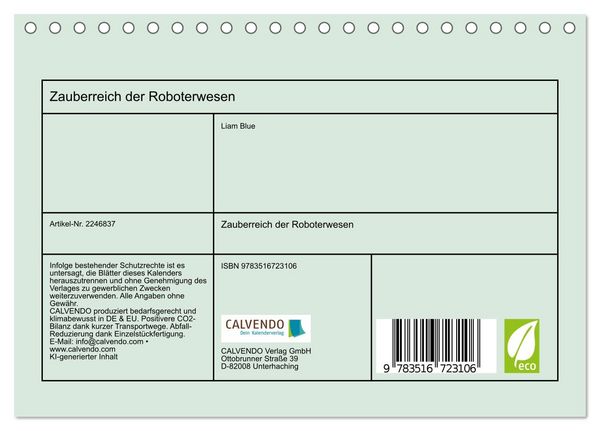 Produktbild: Zauberreich der Roboterwesen (Tischkalender 2026 DIN A5 quer), CALVENDO Monatskalender