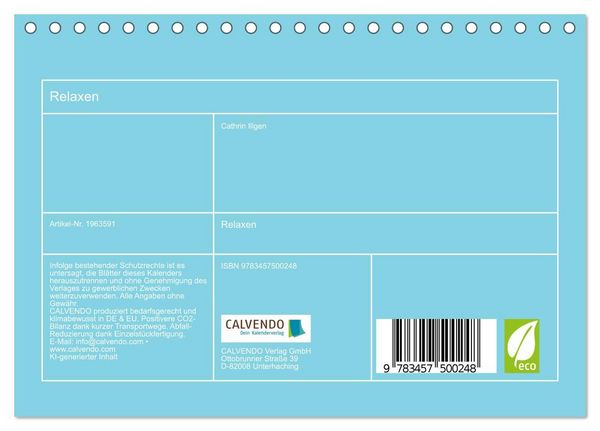 Produktbild: Relaxen (Tischkalender 2026 DIN A5 quer), CALVENDO Monatskalender