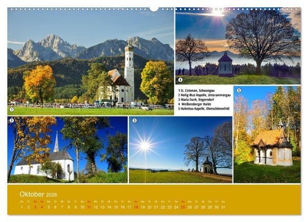 Produktbild: Kirchen und Kapellen als Ausflugsziele (Wandkalender 2026 DIN A2 quer), CALVENDO Monatskalender