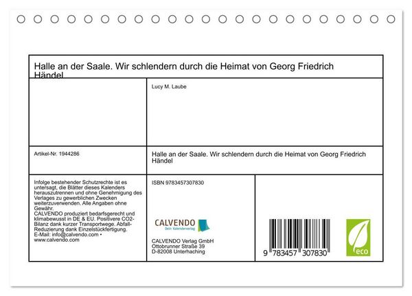 Produktbild: Halle an der Saale. Wir schlendern durch die Heimat von Georg Friedrich H&auml;ndel (Tischkalender 2026 DIN A5 quer), CALVENDO Monatskalender