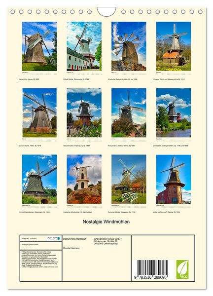 Produktbild: Nostalgie Windm&uuml;hlen (Wandkalender 2026 DIN A4 hoch), CALVENDO Monatskalender