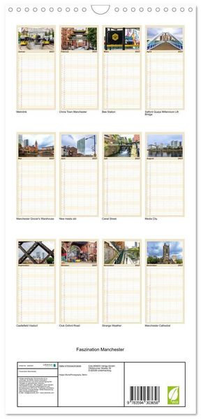 Produktbild: Familienplaner 2027 - Faszination Manchester mit 5 Spalten (Wandkalender, 21 x 45 cm) CALVENDO