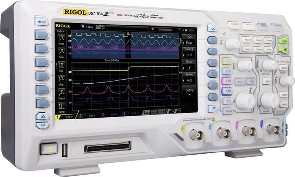 Produktbild: Digital-Oszilloskop Rigol DS1104Z Plus 100 MHz 4-Kanal 1 GSa/s 6 Mpts 8 Bit Digital-Speicher (DSO)