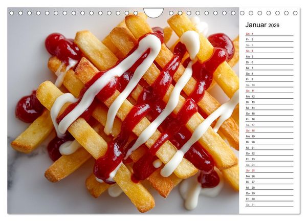 Produktbild: Pommes Rot-Wei&szlig; - Fastfood-Humor mit knusprigen Fritten, Ketchup und Mayo (Wandkalender 2026 DIN A4 quer), CALVENDO Monatskalender