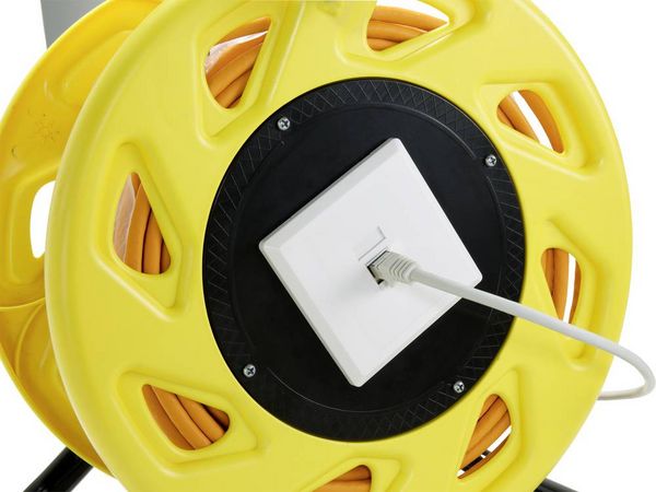 Produktbild: Renkforce RJ45 Netzwerk Kabeltrommel CAT 7a S/FTP 90.00m Orange Rund