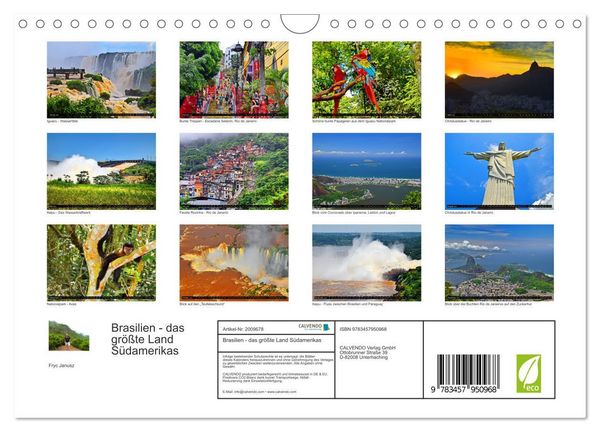 Produktbild: Brasilien - das gr&ouml;&szlig;te Land S&uuml;damerikas (Wandkalender 2026 DIN A4 quer), CALVENDO Monatskalender
