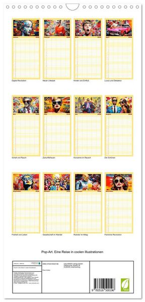 Produktbild: Familienplaner 2026 - Pop-Art. Eine Reise in coolen Illustrationen mit 5 Spalten (Wandkalender, 21 x 45 cm) CALVENDO