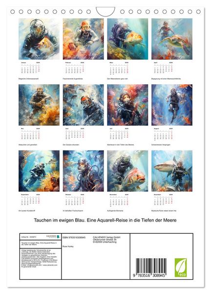 Produktbild: Tauchen im ewigen Blau. Eine Aquarell-Reise in die Tiefen der Meere (Wandkalender 2026 DIN A4 hoch), CALVENDO Monatskalender