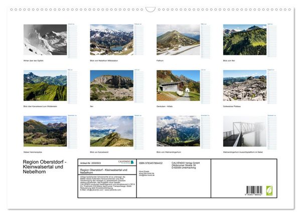 Produktbild: Region Oberstdorf - Kleinwalsertal und Nebelhorn (Wandkalender 2026 DIN A2 quer), CALVENDO Monatskalender