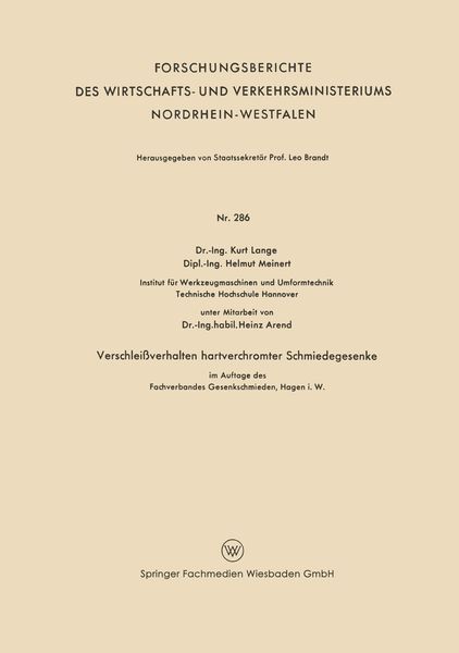 Produktbild: Verschlei&szlig;verhalten hartverchromter Schmiedegesenke im Auftage des Fachverbandes Gesenkeschmieden, Hagen i. W.