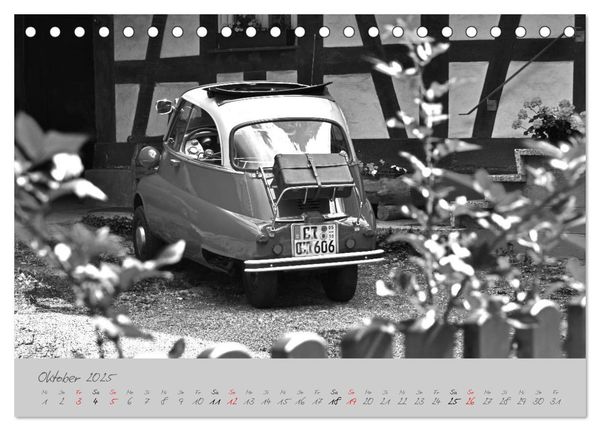 Produktbild: BMW Isetta 300 in schwarzwei&szlig; (Tischkalender 2025 DIN A5 quer), CALVENDO Monatskalender