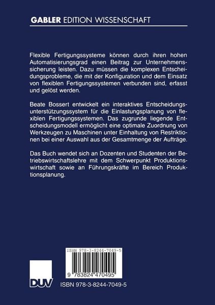 Produktbild: Einlastungsplanung flexibler Fertigungssysteme