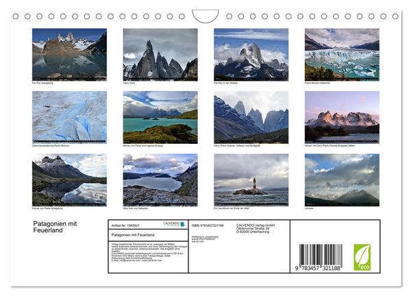 Produktbild: Patagonien mit Feuerland (Wandkalender 2026 DIN A4 quer), CALVENDO Monatskalender
