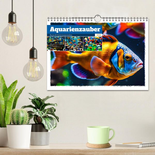 Produktbild: Aquarienzauber - Bunte KI Unterwasserwelten (Wandkalender 2026 DIN A4 quer), CALVENDO Monatskalender