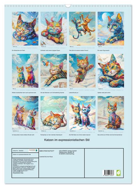 Produktbild: Katzen im expressionistischen Stil (Wandkalender 2026 DIN A2 hoch), CALVENDO Monatskalender