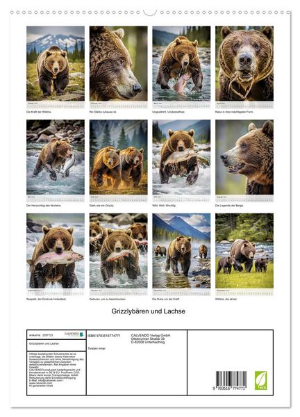 Produktbild: Grizzlyb&auml;ren und Lachse (hochwertiger Premium Wandkalender 2027 DIN A2 hoch), Kunstdruck in Hochglanz