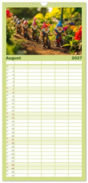 Produktbild: Familienplaner 2027 - Sportliche Gartenzwerge mit 5 Spalten (Wandkalender, 21 x 45 cm) CALVENDO