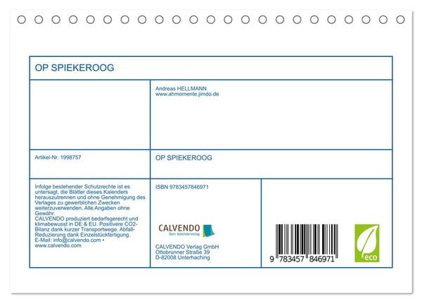Produktbild: OP SPIEKEROOG (Tischkalender 2026 DIN A5 quer), CALVENDO Monatskalender