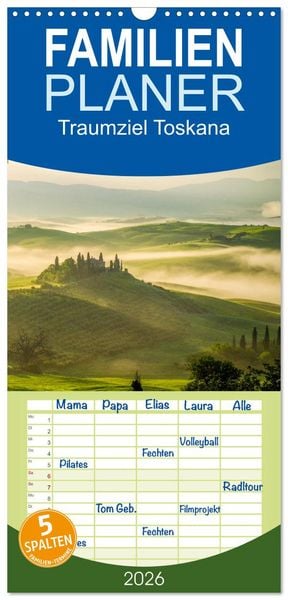 Produktbild: Familienplaner 2026 - Traumziel Toskana mit 5 Spalten (Wandkalender, 21 x 45 cm) CALVENDO