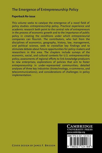 Produktbild: The Emergence of Entrepreneurship Policy
