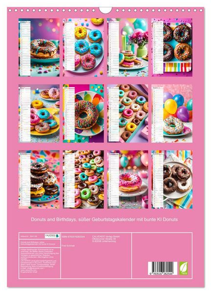 Produktbild: Donuts and Birthdays, s&uuml;&szlig;er Geburtstagskalender mit bunte KI Donuts (Wandkalender 2026 DIN A3 hoch), CALVENDO Monatskalender