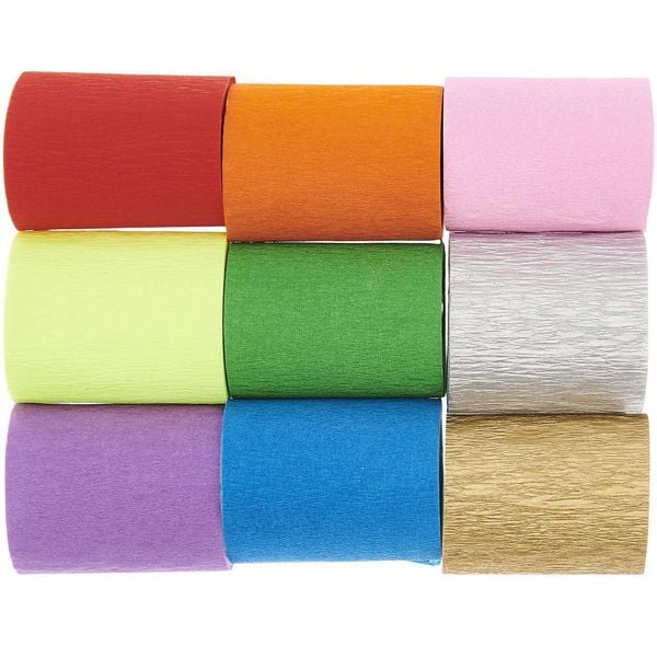 Produktbild: Kreppb&auml;nder, Regenbogen Klassik Mix, MIX, 9 Stk, 5,5 cm x 10 m