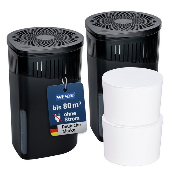 Produktbild: Raumentfeuchter Mod. Drop Schwarz 1000 g, 2er Set, f&uuml;r R&auml;ume bis ca. 80 m&sup3;