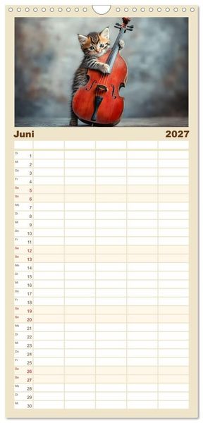 Produktbild: Familienplaner 2027 - Miau-sikalische Momente mit 5 Spalten (Wandkalender, 21 x 45 cm) CALVENDO