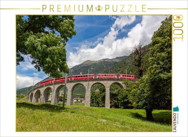 CALVENDO Puzzle Die Schweizer Eisenbahn auf dem Kreisviadukt | 1000 Teile Lege-Größe 64 × 48 cm Foto-Puzzle für glückliche Stunden