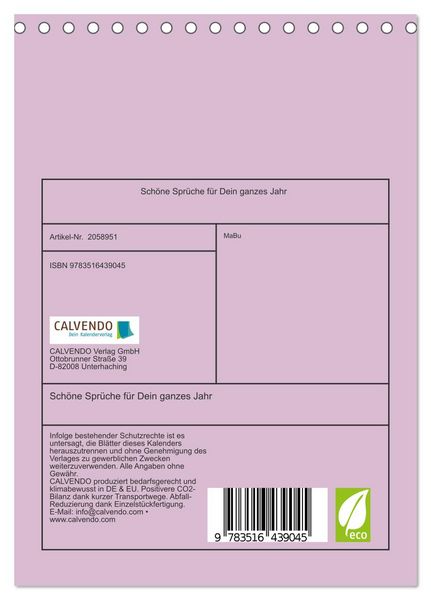 Produktbild: Sch&ouml;ne Spr&uuml;che f&uuml;r Dein ganzes Jahr (Tischkalender 2026 DIN A5 hoch), CALVENDO Monatskalender