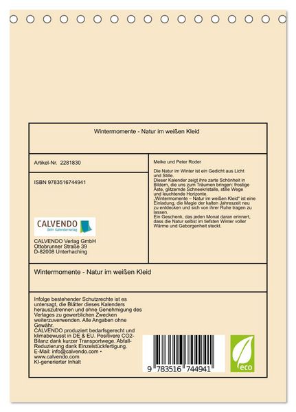 Produktbild: Wintermomente - Natur im wei&szlig;en Kleid (Tischkalender 2026 DIN A5 hoch), CALVENDO Monatskalender