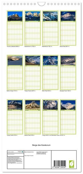 Produktbild: Familienplaner 2027 - Berge des Karakorum mit 5 Spalten (Wandkalender, 21 x 45 cm) CALVENDO