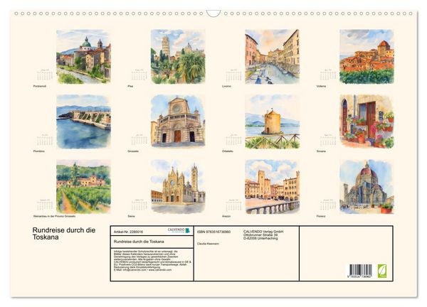 Produktbild: Rundreise durch die Toskana (Wandkalender 2026 DIN A2 quer), CALVENDO Monatskalender