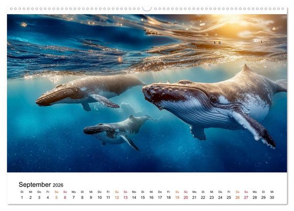 Produktbild: Wale - ein Jahr voller Meer (hochwertiger Premium Wandkalender 2026 DIN A2 quer), Kunstdruck in Hochglanz