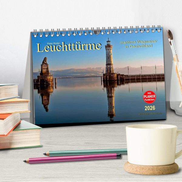 Produktbild: Leuchtt&uuml;rme - maritime Wegweiser in Deutschland (Tischkalender 2026 DIN A5 quer), CALVENDO Monatskalender