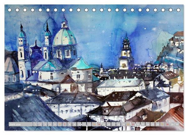 Produktbild: Aquarelle aus der Mozartstadt Salzburg (Tischkalender 2026 DIN A5 quer), CALVENDO Monatskalender