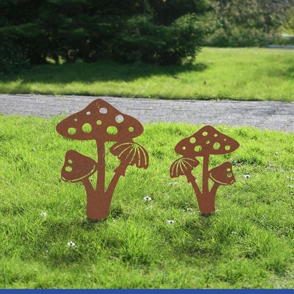 Produktbild: Gartenstecker Pilze, 2er Set, wetterbest&auml;ndig, mit Edelrost-Effekt