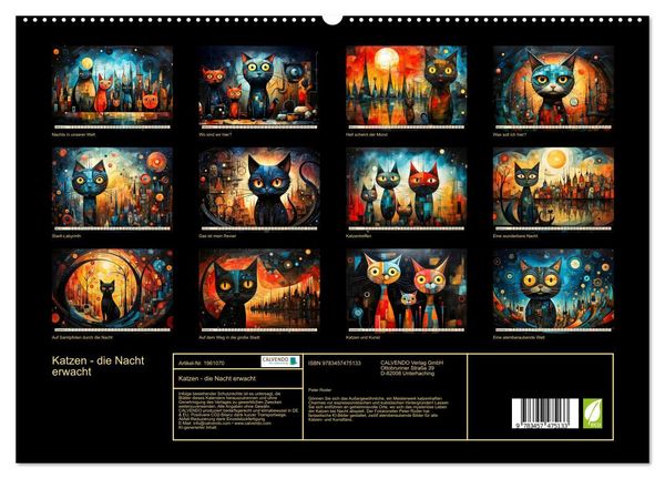 Produktbild: Katzen - die Nacht erwacht (hochwertiger Premium Wandkalender 2026 DIN A2 quer), Kunstdruck in Hochglanz